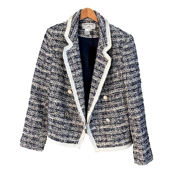 Helene Berman London Navy White Tweed Double Breasted Boucle Blazer Jacket M NWT - Picture 2 of 14
